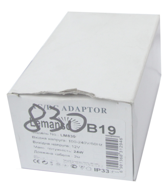 Блок питания LEMANSO для LED ленты 24W 12V IP33 +кабель 2м LM830 D100 - изображение 4