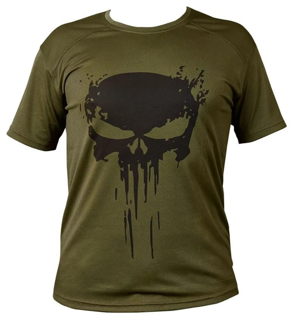 Футболка тактическая СoolMax Skull M OLIVE - изображение 1