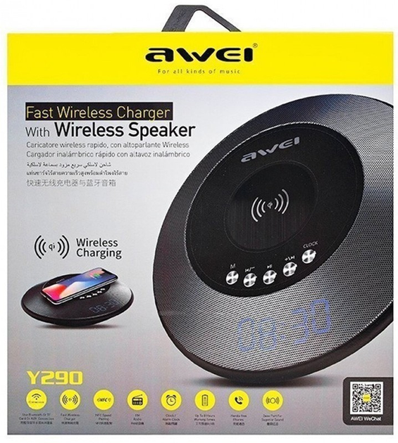 Портативна акустика AWEI Y290 Bluetooth Speaker-Wireless Charger Black - зображення 1