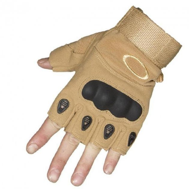 Тактичні рукавички з відкритими пальцями посилений протектор OAKLEY пісочні XL - зображення 1