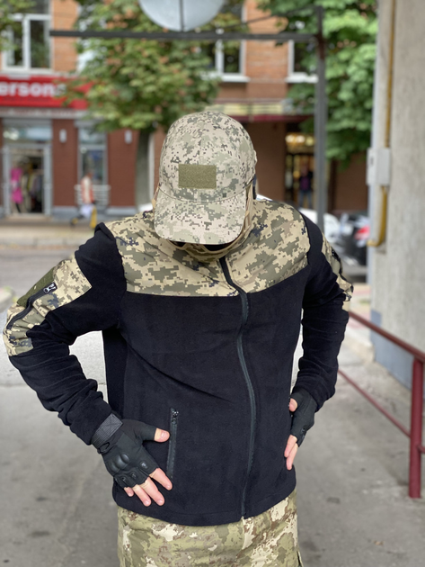 Кофта флисовая мужская военная тактическая с липучками под шевроны ВСУ (ЗСУ) Пиксель 8030 46 размер черная (SKU_4403140) - изображение 2