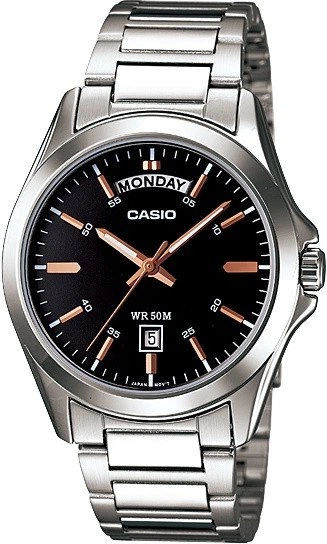 Мужские часы с подсветкой стрелок Casio MTP-1370D-1A2VDF Серебро