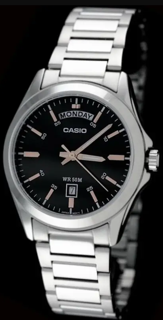 Мужские оригинальные часы Casio MTP-1370D-1A2VDF Серебро\черный с золотом экран - изображение 5