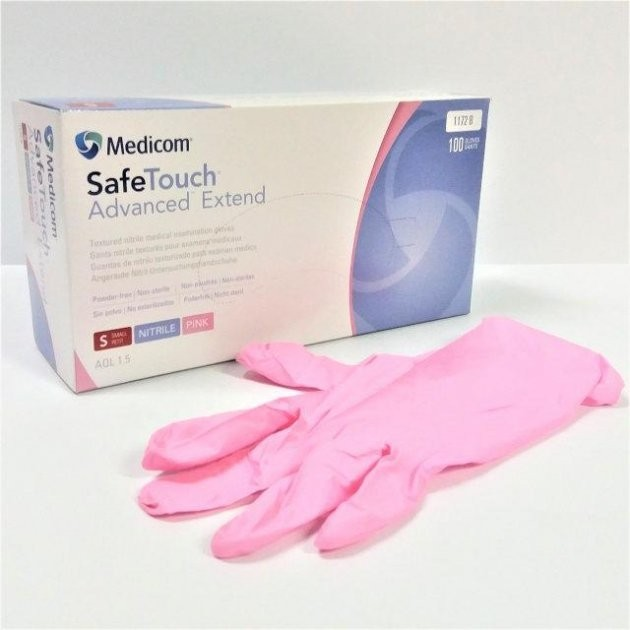 Нітрилові рукавички Medicom SafeTouch Pink розмір S рожеві 100 шт - зображення 1