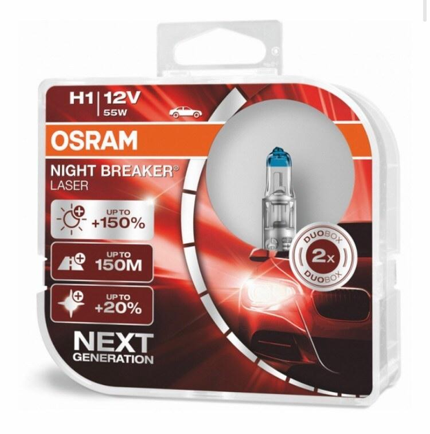 Галогенные лампы OSRAM Night Breaker LASER H1 +150% 55W – фото, отзывы,  характеристики в интернет-магазине ROZETKA от продавца: VOXCAR