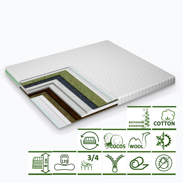 Тонкий матрас-топпер Green Streem Dream Cocos 140х200 см (02022020-25 ...