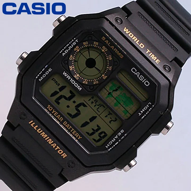Мужские наручные часы Casio ILLUMINATOR AE-1200WH-1BVEF Черные\зеленый экран - изображение 7