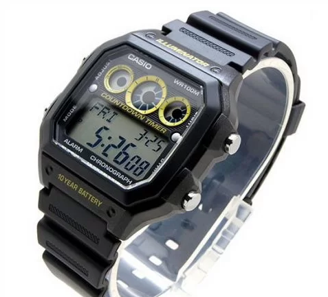 Чоловічий наручний годинник Casio AE-1300WH-1AVDF Надійний Чорний з жовтим - зображення 7