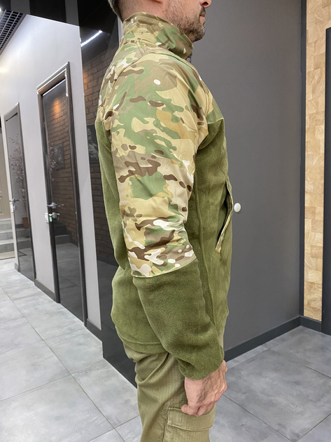 Армейская Кофта флисовая Kafkas, теплая, размер XL, Оливковый, вставки Мультикам на рукава, плечи, карманы - изображение 2