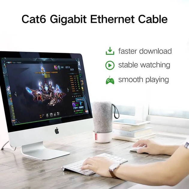 Патч корд UGREEN NW102 сетевой кабель 1000 Mбит\с Ethernet RJ45 Cat 6 круглый 20М Black (20166) - изображение 4