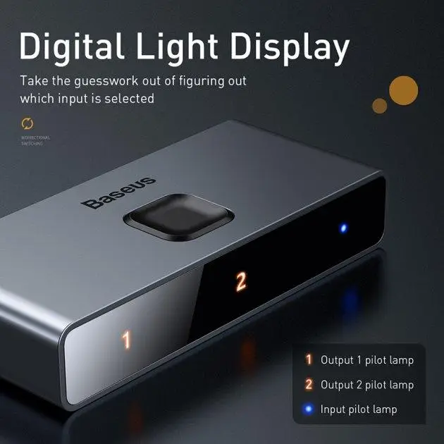 Переключатель HDMI разветвитель Baseus Matrix HDMI Splitter 2-in-1/ 1-in-2 Grey (CAHUB-BC0G) - Фото 6 Переключатель HDMI разветвитель Baseus Matrix HDMI Splitter 2-in-1/ 1-in-2 Grey (CAHUB-BC0G) - изображение 6