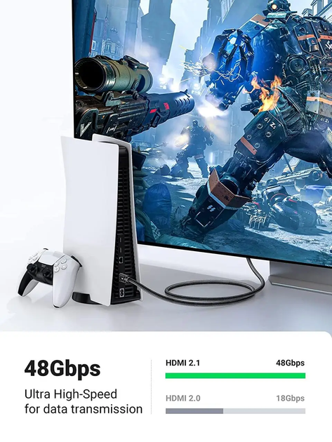 Кабель HDMI UGREEN 8K HDMI 2.1 сверхскоростной 60 Гц 48 Гбит/с 1 м Black (HD135) - изображение 3