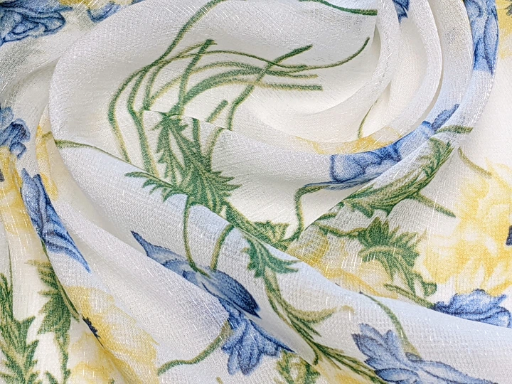 Ткань Шифон с блеском букетики, белый, пог. м. (ш45, 1911019, д3 цв2 ...