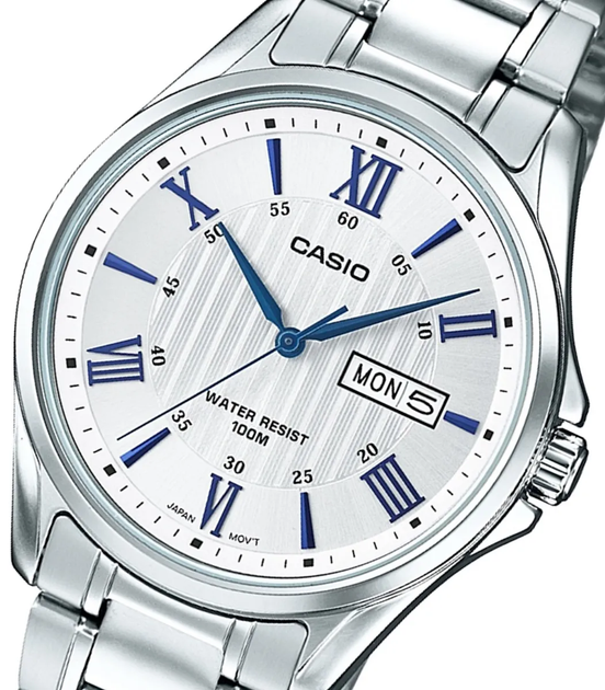 Прочные Наручные часы Casio MTP-1384D-7A2VDF Серебристые с голубыми элементами - Фото 2 Прочные Наручные часы Casio MTP-1384D-7A2VDF Серебристые с голубыми элементами - изображение 2