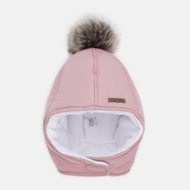 Акція на Дитяча зимова шапка з помпоном на флісі для дівчинки MagBaby Аляска 103236 46-50 см Пудрова від Rozetka