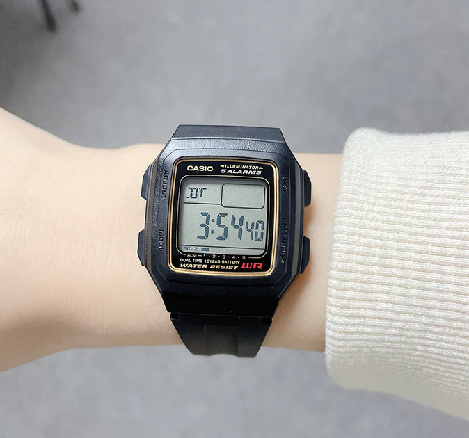 Мужские наручные часы Casio F-201WA-9A Черное с желтым - изображение 3