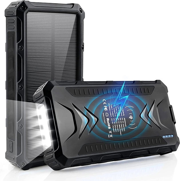 DJROLL Solar Power Bank 36000mAh, портативное солнечное зарядное устройство с беспроводной