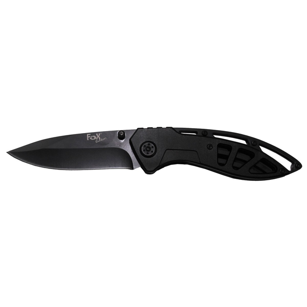 Складной туристический нож Fox Outdoor черный с перфорированной металлической рукояткой (44623) - изображение 1
