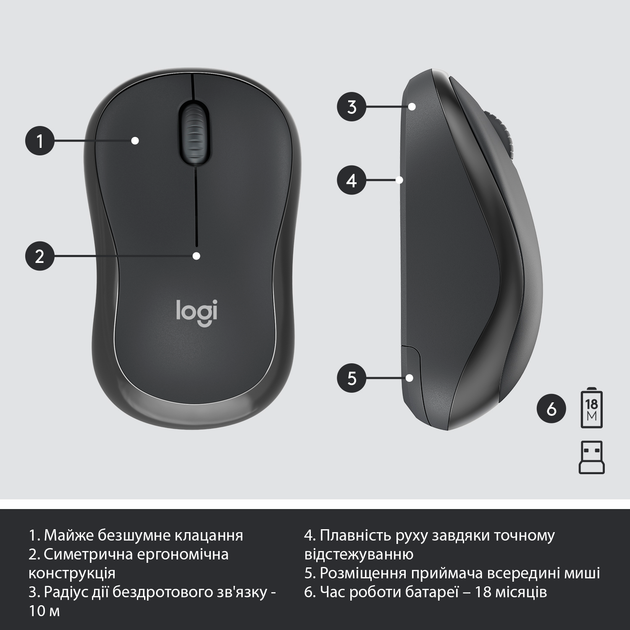 Комплект бездротовий Logitech MK295 Silent Wireless Graphite (920-009807) - зображення 7