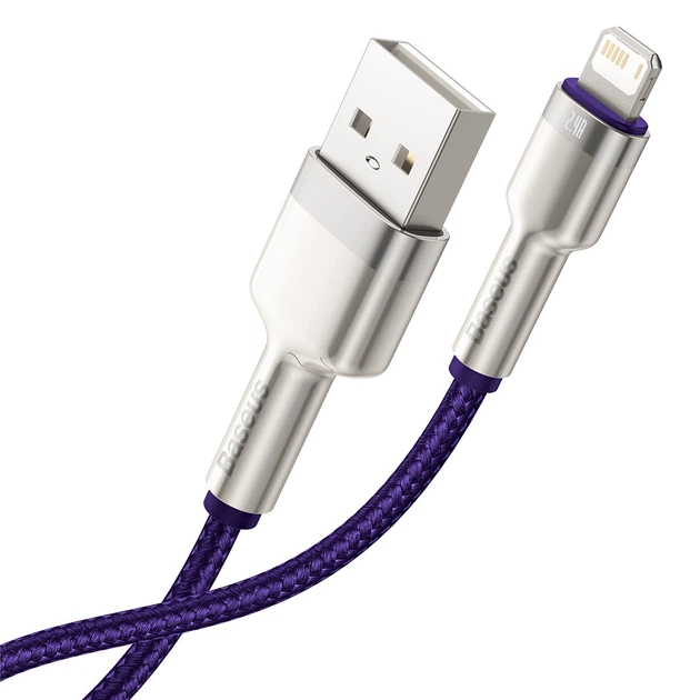 Кабель BASEUS Lightning Cafule Series Metal Data Cable |1M, 2.4A| (CALJK-A05) purple - зображення 4