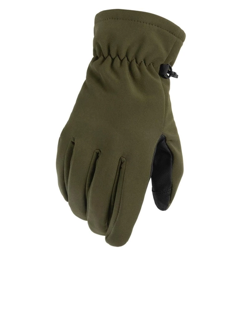 Зимние теплые перчатки полнопалые из softshell с изоляционным шаром Thinsulate водонепроницаемые рукавицы на флисовой подкладке оливковые М - изображение 1