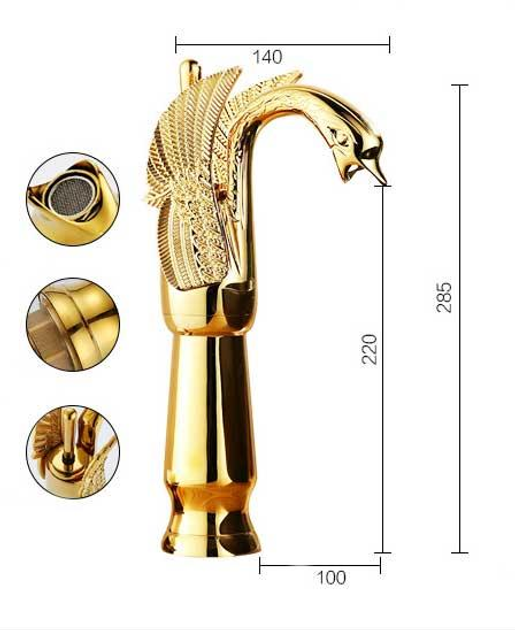 Змішувач для раковини високий Art design Big Swan Gold
