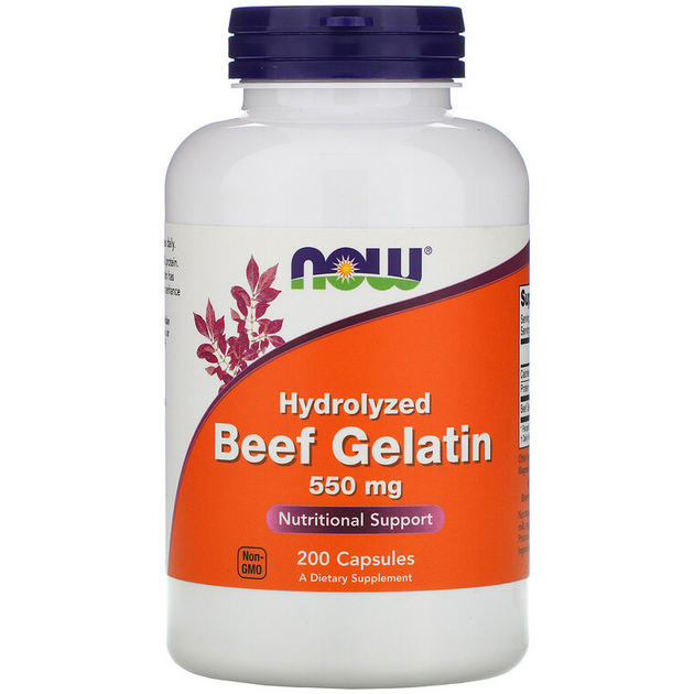 Гидролизованный говяжий желатин NOW Foods "Hydrolyzed Beef Gelatin" 550 ...