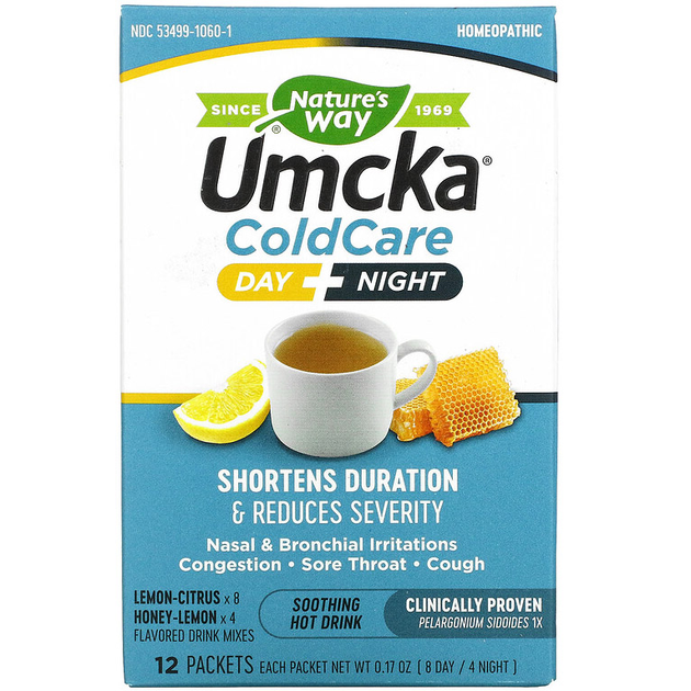 Напій від застуди nature's Way "Umcka ColdCare Day + Night" набір для дня і ночі, лимонно-цитрусовий і медово-лимонний смак (12 пакетиків) - зображення 1