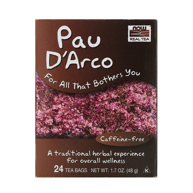 Чай из коры муравьиного дерева NOW Foods, Real Tea "Pau D’Arco" без кофеина, 24 пакетика (48 г) - изображение 1