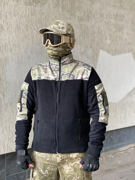 Кофта флисовая мужская военная тактическая с липучками под шевроны ВСУ (ЗСУ) Мультикам 8047 56 размер черная (OPT-1390) - изображение 2