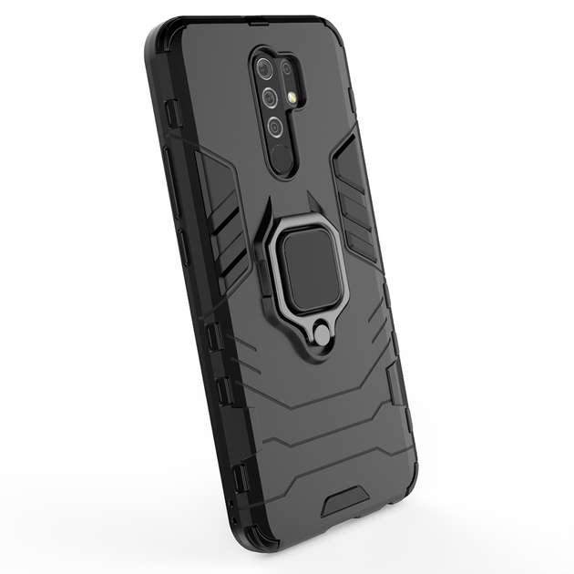 Чехол Iron Ring для Xiaomi Redmi 9 бампер противоударный с подставкой кольцом Black - изображение 3