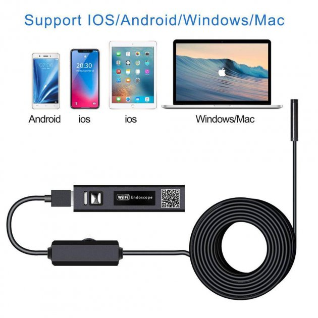Эндоскоп для iPhone SUN 2Мп FullHD 1600×1200 2 м 8 мм WiFi жесткий гар ...