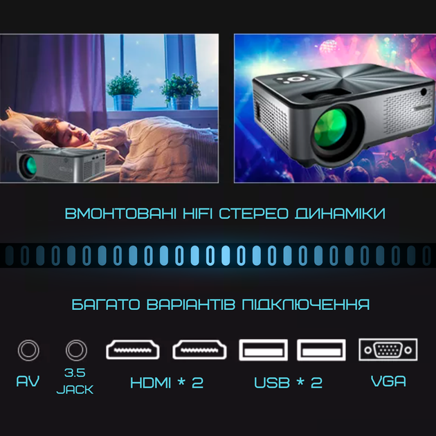 Домашній Проектор Міні WIFI 3200 Lumen з Динаміком + Bluetooth 5.0 Cheerlux C9 Pro 1920*1080 P Full HD - зображення 6