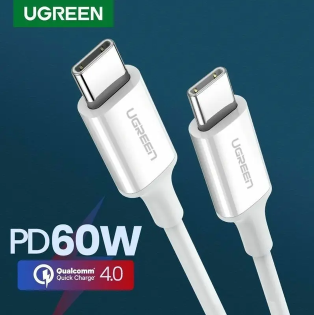 Кабель зарядный Ugreen USB 2.0 Type-C to Type-C PD QC 4.0 1.5М White (US264) - Фото 2 Кабель зарядный Ugreen USB 2.0 Type-C to Type-C PD QC 4.0 1.5М White (US264) - изображение 2