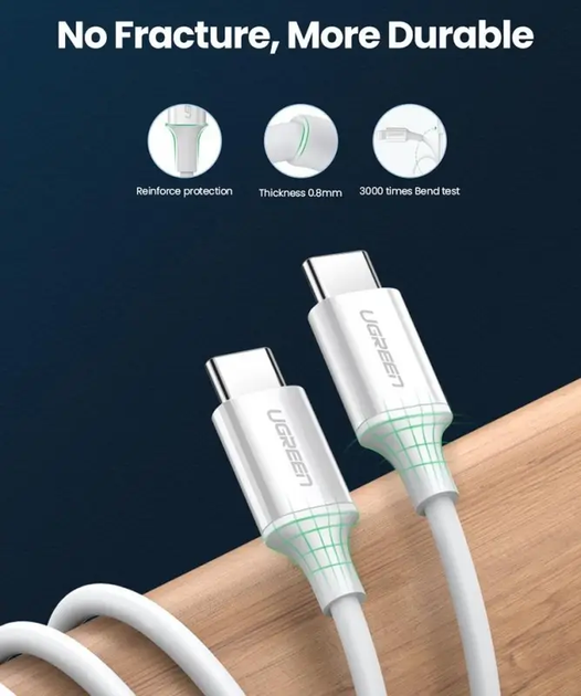 Кабель зарядный Ugreen USB 2.0 Type-C to Type-C PD QC 4.0 1.5М White (US264) - Фото 8 Кабель зарядный Ugreen USB 2.0 Type-C to Type-C PD QC 4.0 1.5М White (US264) - изображение 8