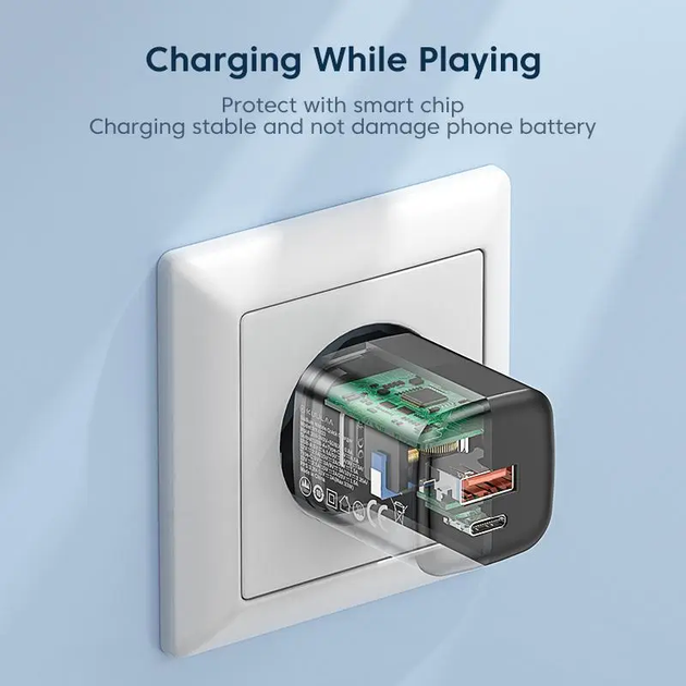 Зарядное устройство KUULAA GaN 33W USB-A QC 3.0 + USB-C PD 3.0 Light Green (RY-U33) - Фото 9 Зарядное устройство KUULAA GaN 33W USB-A QC 3.0 + USB-C PD 3.0 Light Green (RY-U33) - изображение 9
