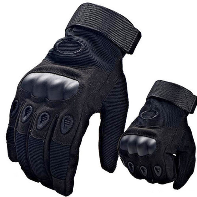 Універсальні тактичні повнопалі рукавички розмір L з захистом на кісточки колір (Чорні) - зображення 1