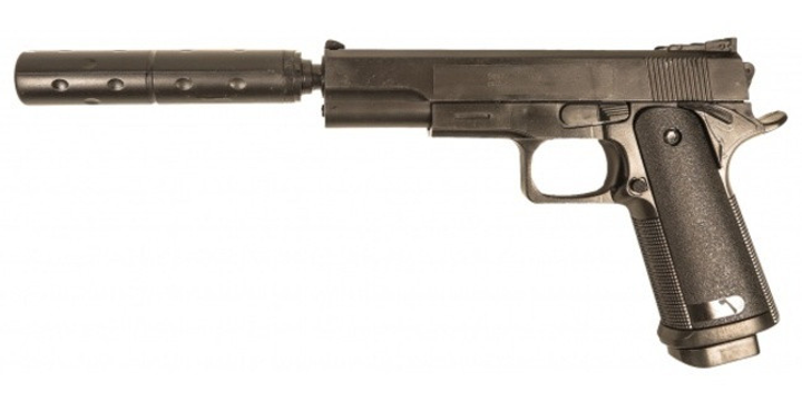 G053B Страйкбольный пистолет Galaxy Colt 1911 с глушителем пластиковый - изображение 1