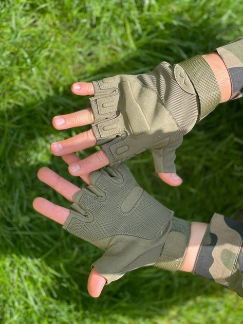 Військовий тактичні рукавиці без пальців олива L - зображення 1