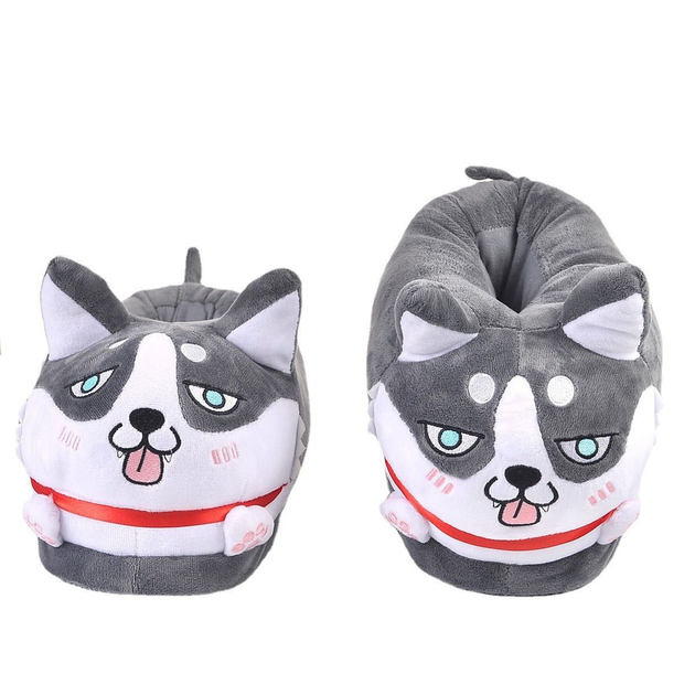 Комнатные тапочки мягкие Kigurumi Хаски Плюшевые Теплые Детские Серые ...