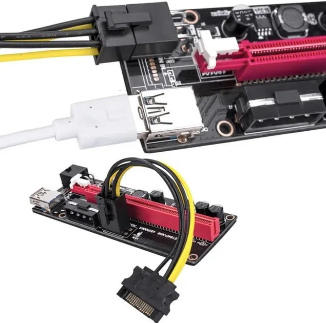 Райзер T-Riser PCI-E 1x to 16x 60cm v.009s Plus 6-pin/Molex/SATA Black/Red