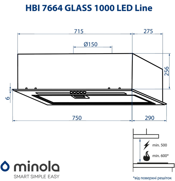 Вытяжка полновстраиваемая Minola HBI 7664 WH GLASS 1000 LED Line - изображение 2