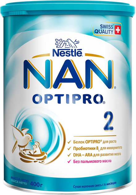 Смесь Nestle NAN 2 Optipro с олигосахаридом 2'FL для детей от 6 мес.400 г (7613032477493) - изображение 1