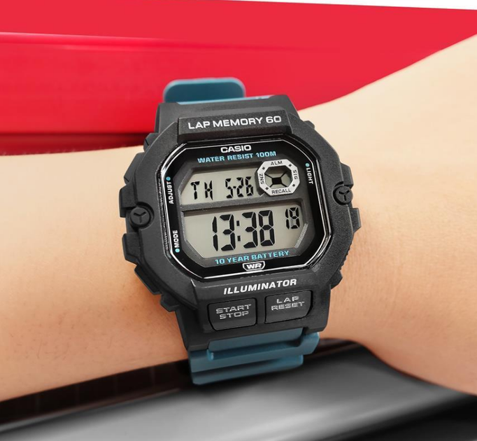 Мужские наручные часы со светодиодной подсветкой CASIO WS-1400H-3A Черный\Синий - изображение 5