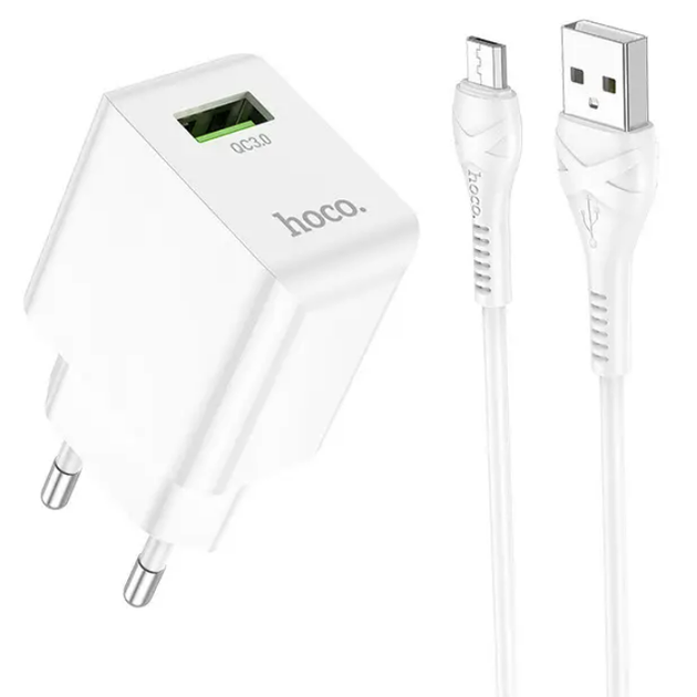 Зарядное устройство с быстрой зарядкой QC3.0 + кабель MicroUSB HOCO ...