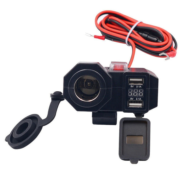 Адаптер для мотоцикла 2xUSB + гніздо прикурювача з ЖК