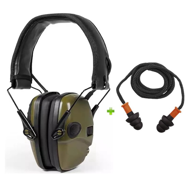 Активні стрілецькі навушники тактичні Perfect ProTac Plus Олива + Беруші (12790b) - зображення 1