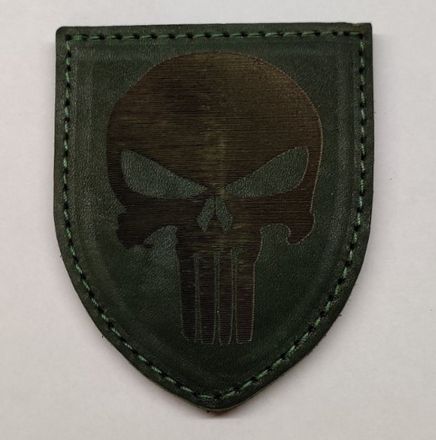 Военный кожаный шеврон SKULL зелёный - изображение 1