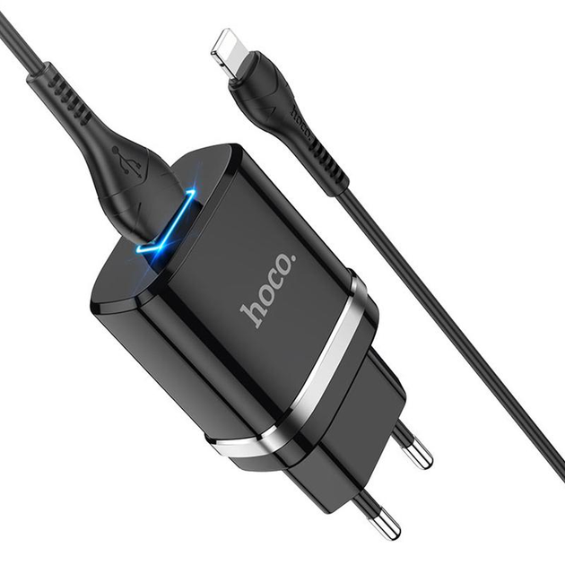 СЗУ 1USB Hoco N1 Ardent Black + USB Cable Lightning (2.4A) стильное ...