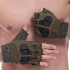 Перчатки тактические с открытыми пальцами SILVER KNIGHT YQS-3 Материал: Полиэстер + Нейлон. Размер: L Цвет: Оливковый - изображение 1